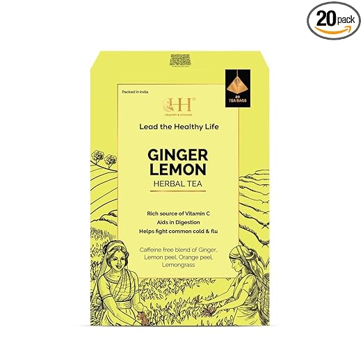 100% Natural Authentic Probiotics Ginger Lemon Herbal Tea - Caffeine Free | 20 Eco Friendly Pyramid Tea Bag|Supports Healthy Digestion with Ginger | 20 Pyramid Bags in Box