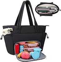 Veirdro Lightweight Quilted Laptop Tote Bag for Women with Insulated Lunch Compartment - Fits 15.6" Laptop, Work Bag for Commuters Teachers Nurses Black