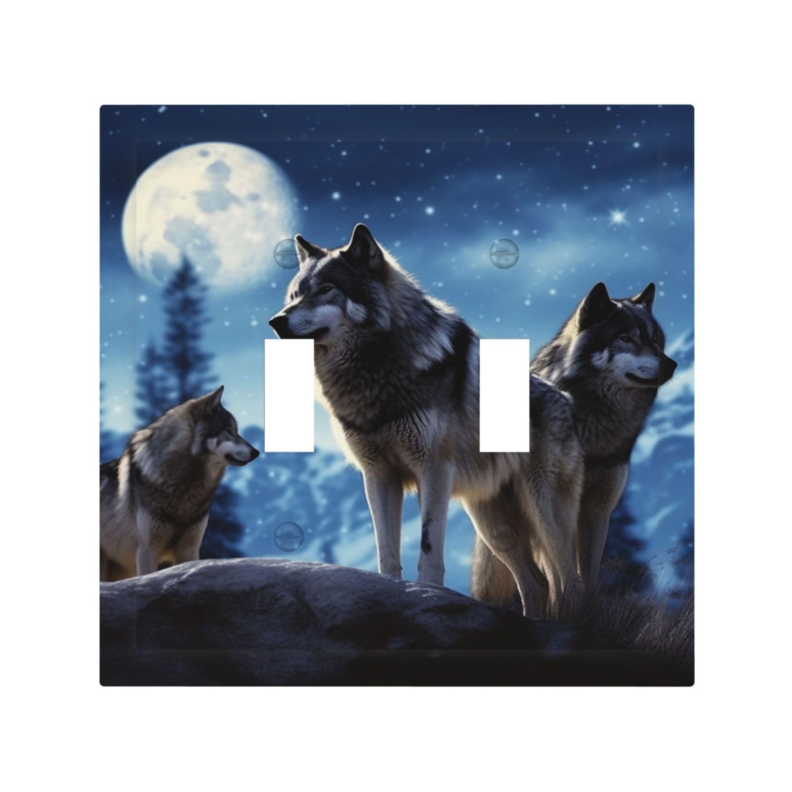 Kloph White Decorator Double Toggle Light Switch Covers Wolfs Wall Plate 2-Gang Mid Size 5" X 4.9" Double Toggle Switch Wallplate Decorative 2 Gang Wall Switch Plate Covers