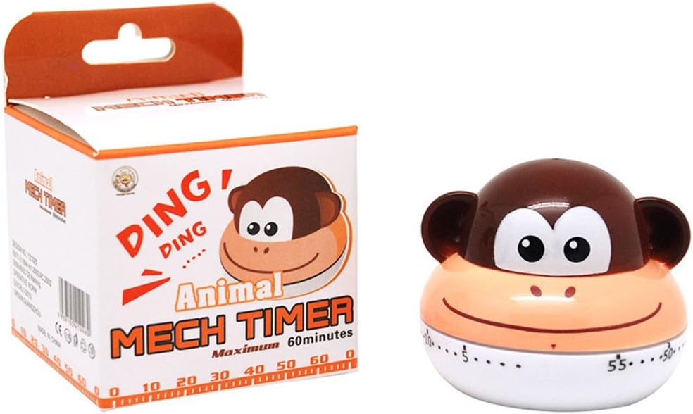 Cute Cartoon Animal Timers 60 Minutes Mechanical Kitchen Cooking Timer Clock Loud Alarm Counters Mini Size Manual Timer (Red Monkey)