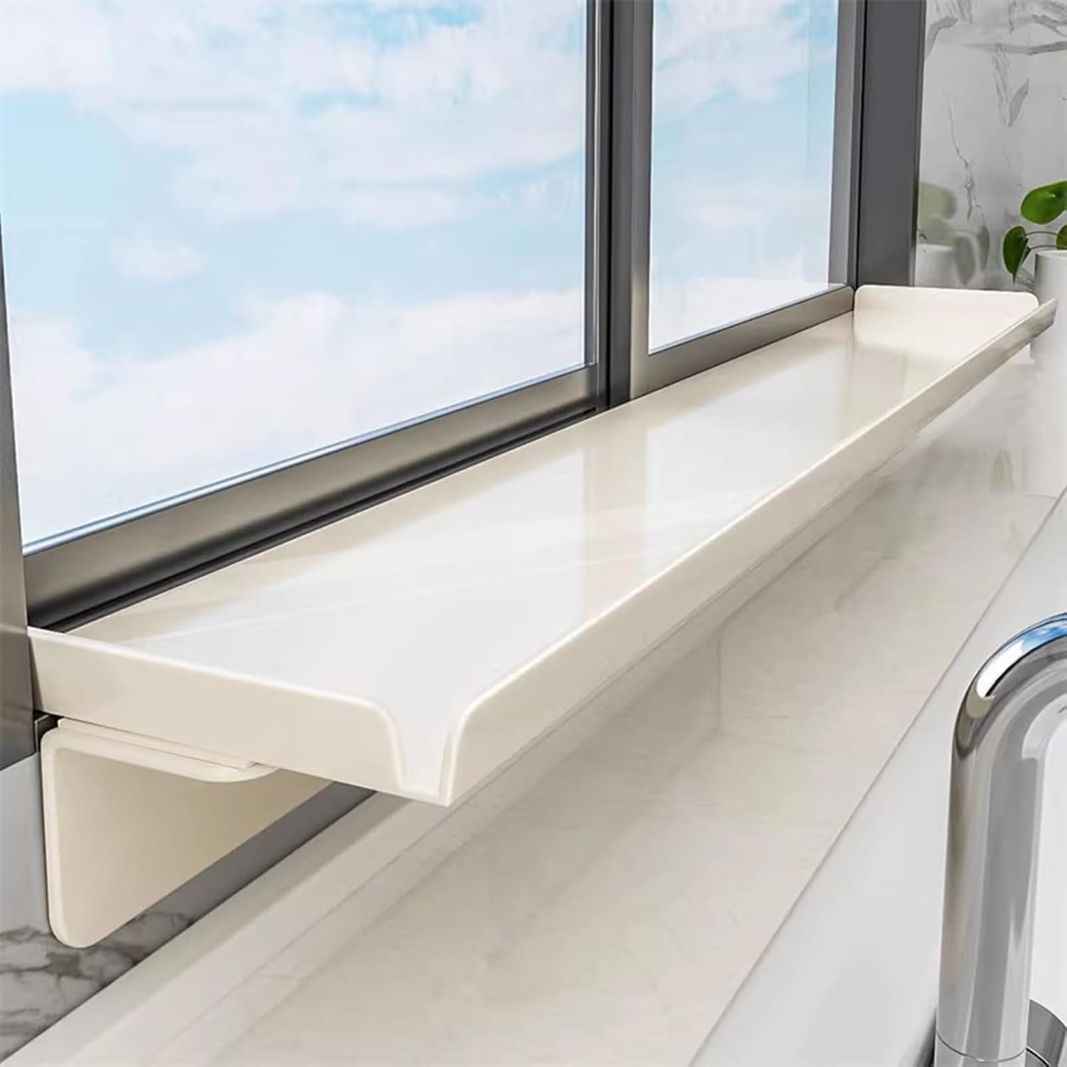 Window Sill Extender Shelf - 23.6"x5.9" Over Sink Countertop Extender, Space Saving Kitchen Window Shelf for Dishes, Plants, Kitchen Organizer, No-Drill Installation (23.6x5.9in/60x20cm)