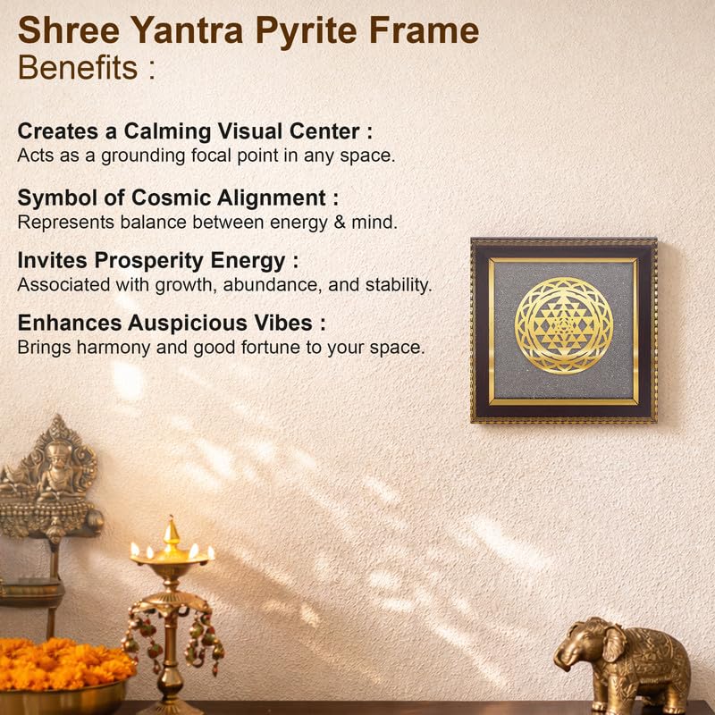 Image of Lakshmi Kuber Ganesh Yantra Frame for Wealth, Success & Obstacle Removal, Gold Spiritual Vastu Decor