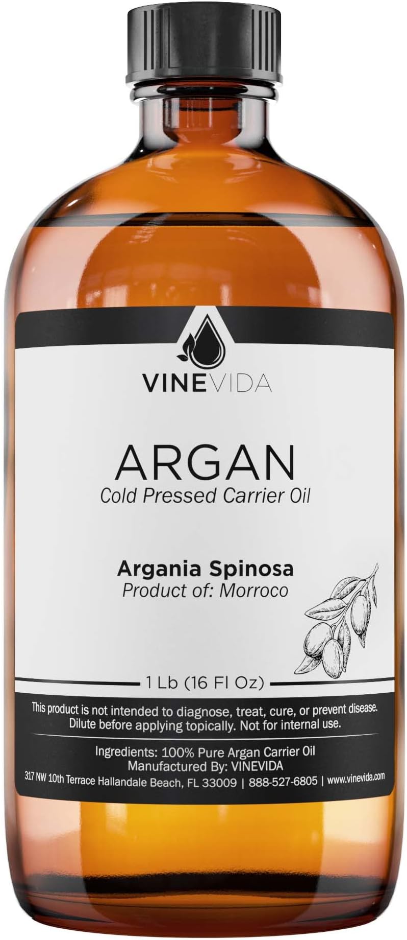 VINEVIDAArgan Carrier Oil 16 oz - Undiluted Argan Oil 16 oz - Argan Candle Oil Scent - DIY Candle Scents for Candlemaking - Bulk Carrier Oil for Soap Making Safe for Skin
