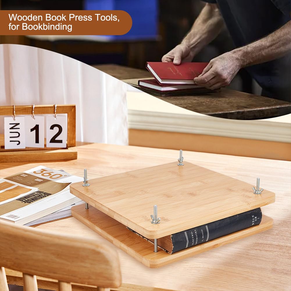 OLYCRAFT Presse à Livres en Bois 30x30x1.2cm Presse à Livres Rectangle Presse à Livres en Bois Portable Presse à Livres en Bois avec 4 vis pour Fournitures de Reliure 5.7cm Hauteur de la Rresse