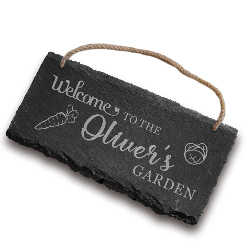 Garden Signs and Plaques Outdoor Engraved Slate Hanging Accessories House Plaque Sign Shed Sign Personalised Gardener Decorations Gift Family with Any Text for Outside (Garden 2)