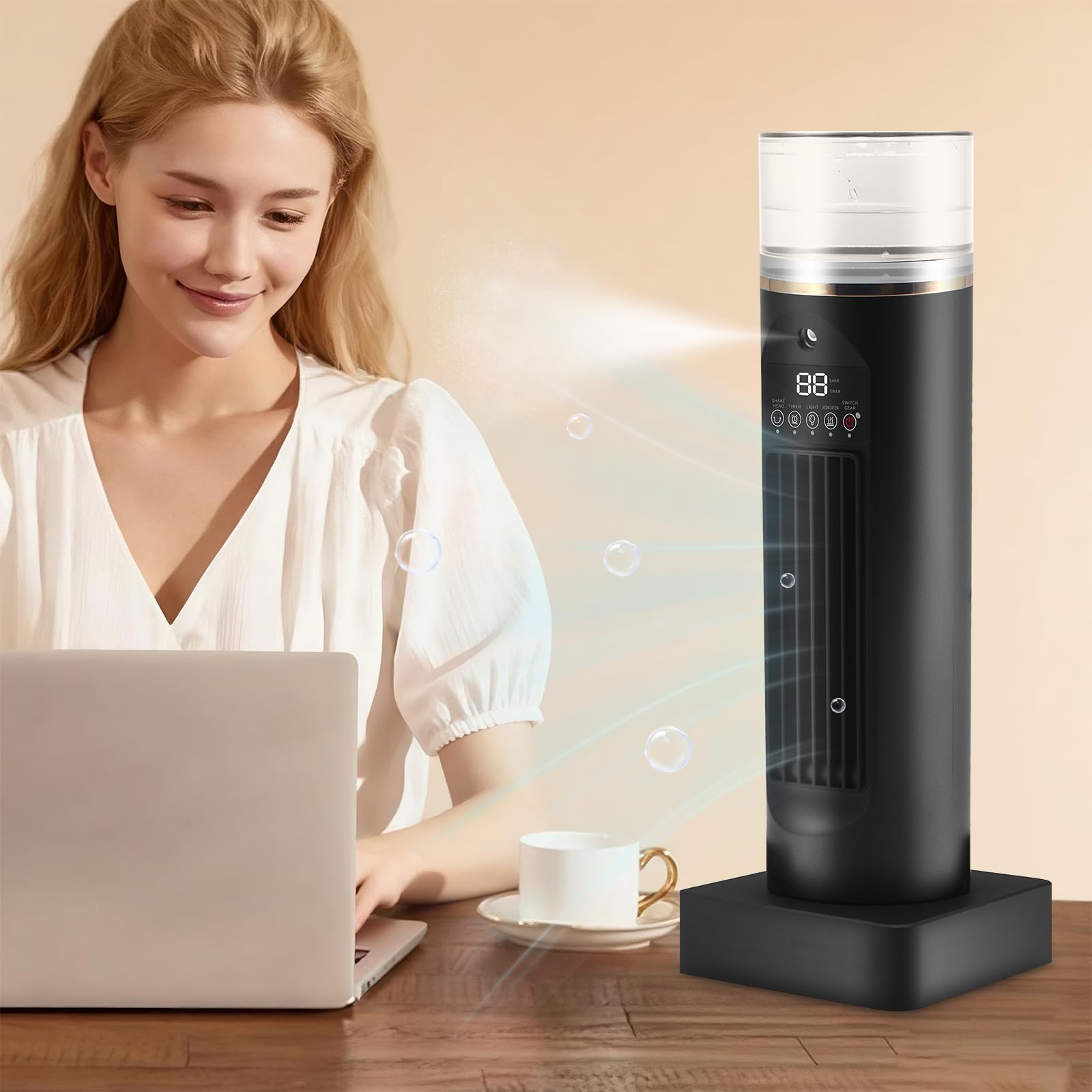 Mini condizionatore portatile a 6 livelli, con serbatoio dell'acqua da 100 ml, raffreddamento rapido 3S, telecomando senza contatto, timer 6H, umidificatore, inferiore a 36 dB, silenzioso per camera