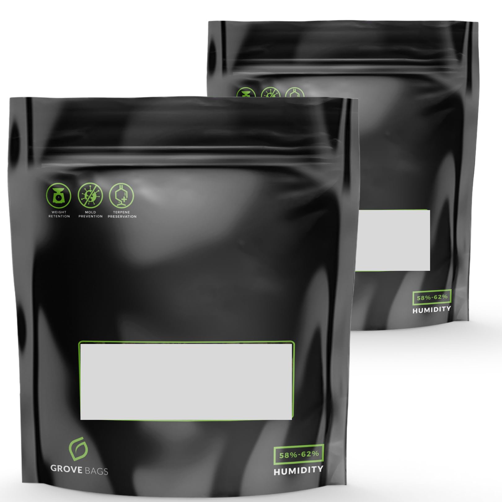 Niporo Black Terploc Grove Pack Of 2 Shrink And Zip Bags For 250G Capacity - Weed Humidor With Moisture Control, Relative Humidity 58-62% (2, 250G)