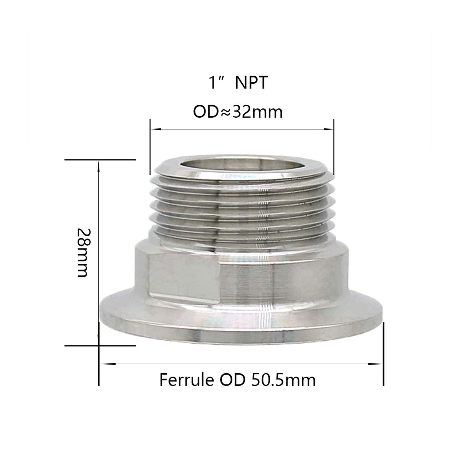 Zewnętrzny gwint NPT ze stali nierdzewnej 304 do tulejki z trzema zaciskami, złącze rurowe adaptera(1l4 inch-64mm)