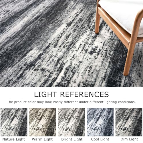 KOZYFLY Modern Abstract Hallway Runner Rug, 2.6x8 Washable Rug Runner Non-Slip Soft Striped Kitchen Runner Rugs, Black Navy Blue Grey Carpet Runner for Entryway Bathroom Laundry Room Foyer
