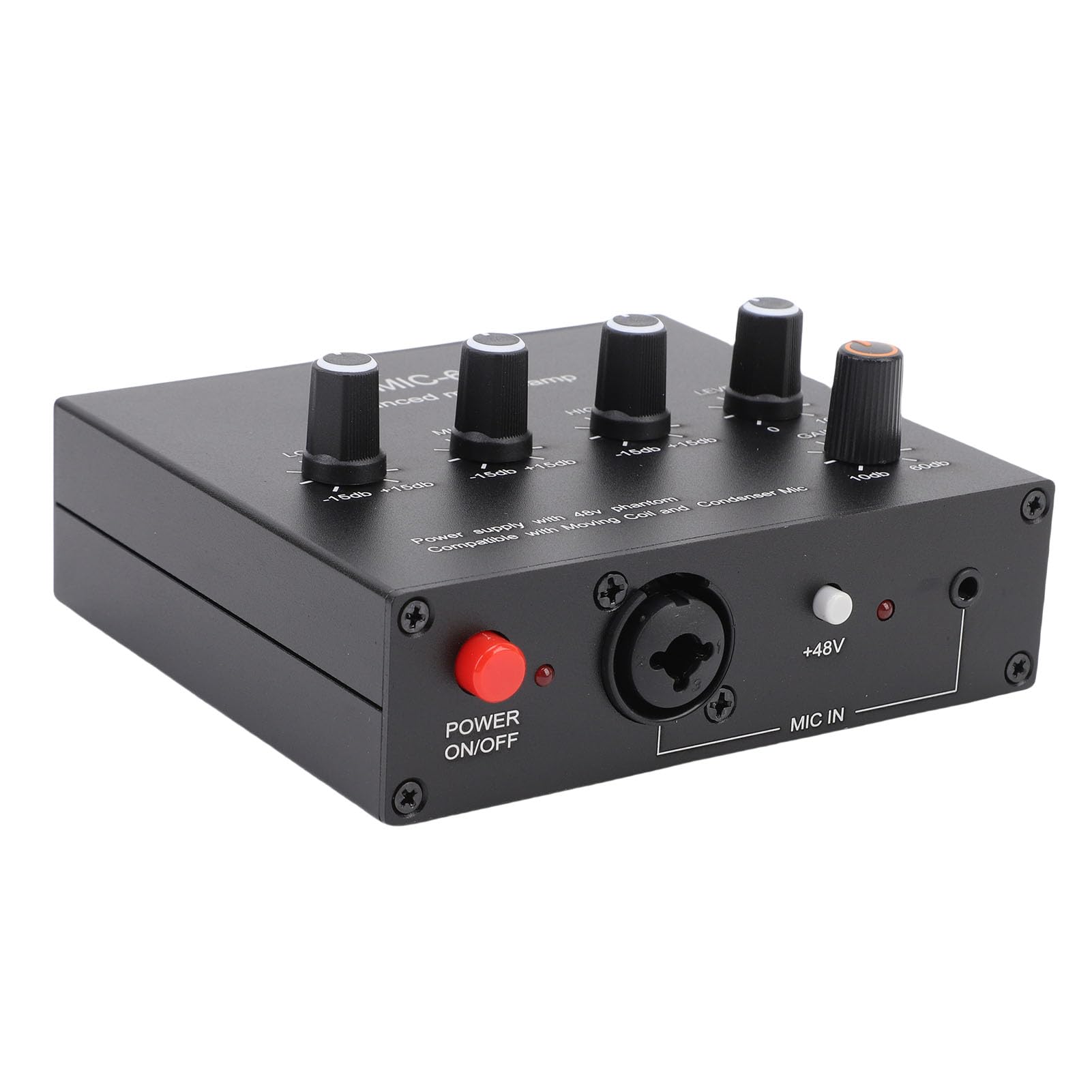 POENVFPO Mikrofon Przedwzmacniacz, Przedwzmacniacz Mikrofonowy z 3,5 Mm 6,5 Mm XLR 60dB Wzmocnienie i 48V Phantom Power Condenser MICS dla Studiów i Koncertów