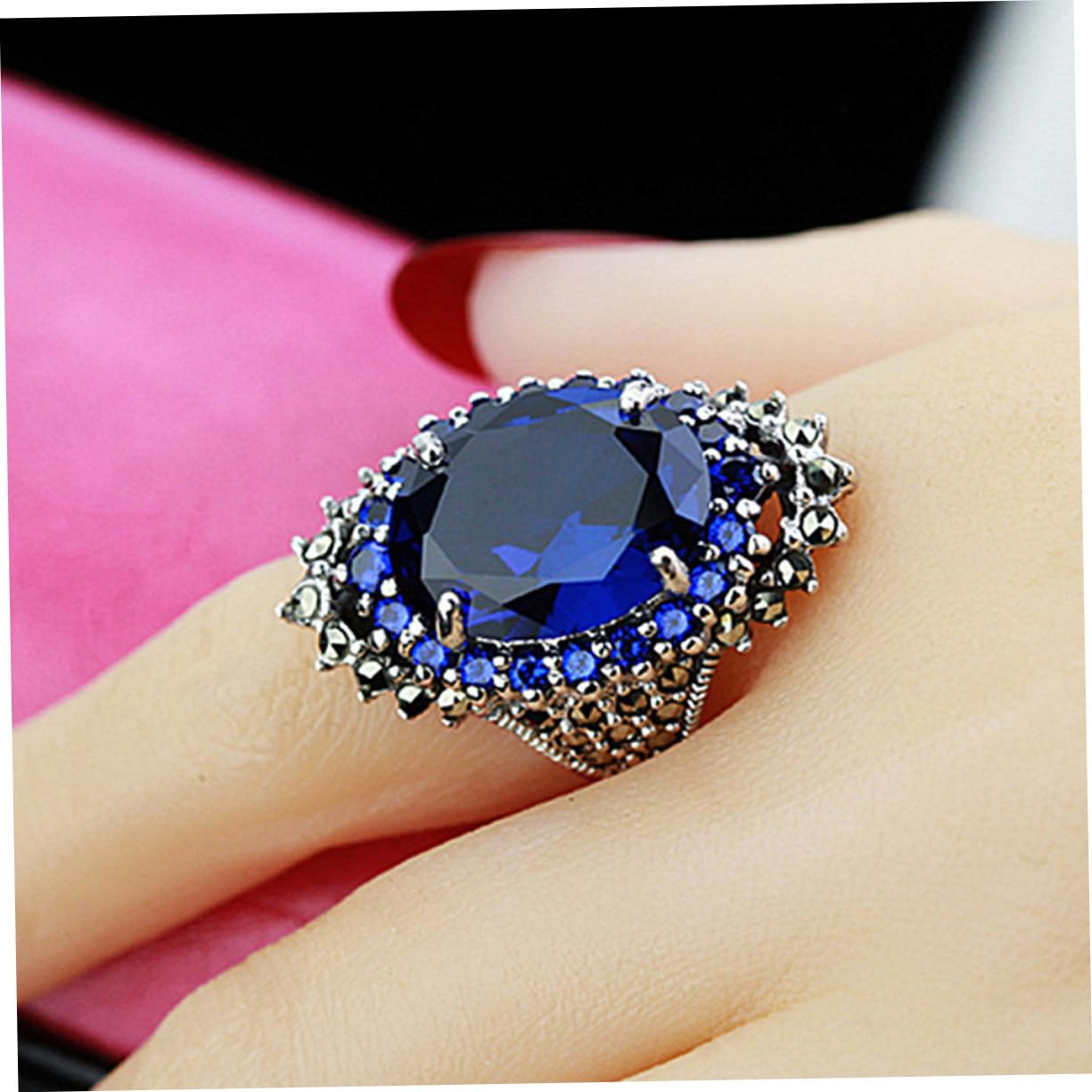 KESYOO Adjustable Retro Thai Ring with Bold Gemstone Fashion Finger Ring for Women Unique Statement Jewelry Stylish Decor for Every Occasion