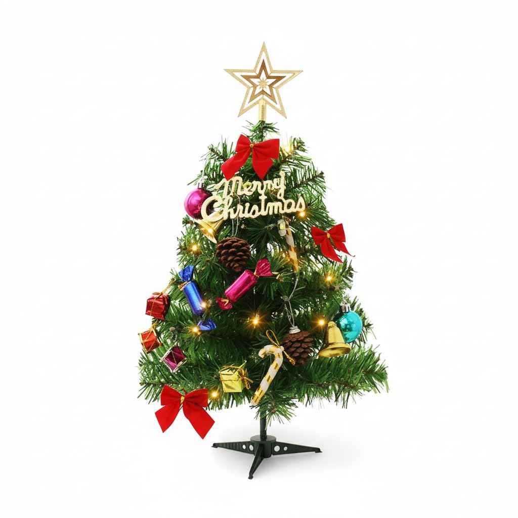 Coolchic 20"/50cm Tabletop Xmas Tree, Artificial Mini Christmas Tree with LED String Lights & Ornaments Indoor Decoration for Christmas (Mini 20")