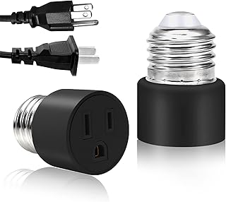 PAKESI 1-Pack E26/ E27 3 Prong Light Bulb Socket Adapter,Polarized Light Socket Outlet, Flame Retardant Bulb Socket Adapter,Light Bulb Plug Adapter for Patio, Garage, Porch (Black-1)
