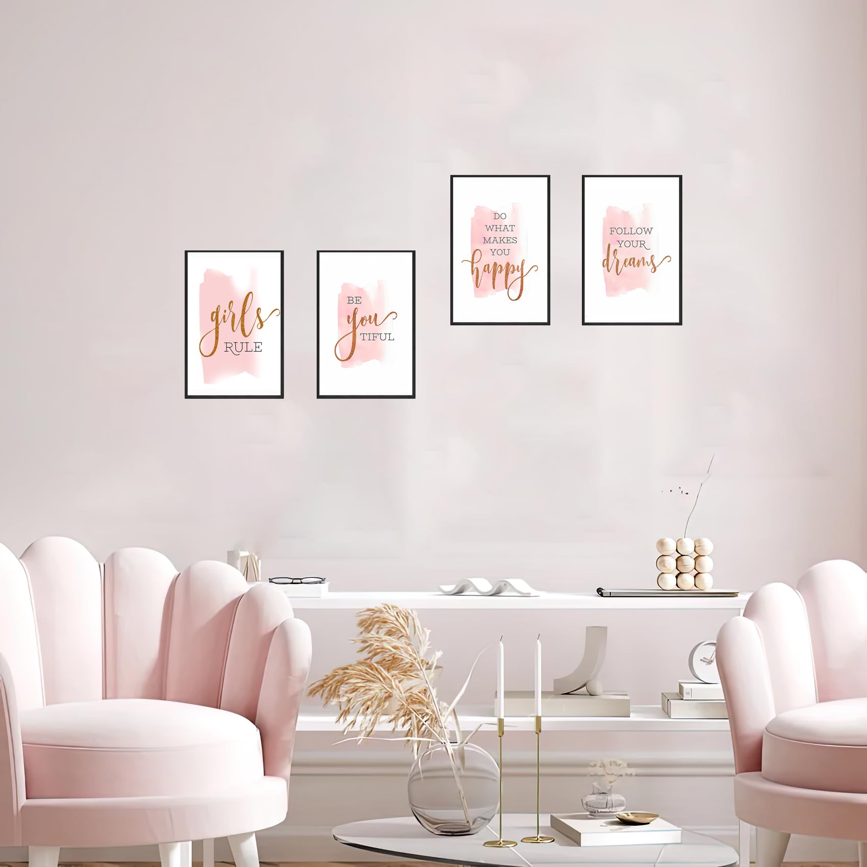 KLPOARTQ Set of 4 Framed Inspirational Pink Quotes Canvas Wall Art Nordic Posters Prints Pictures for Girls Bedroom Living Room Home Decor - Image 3