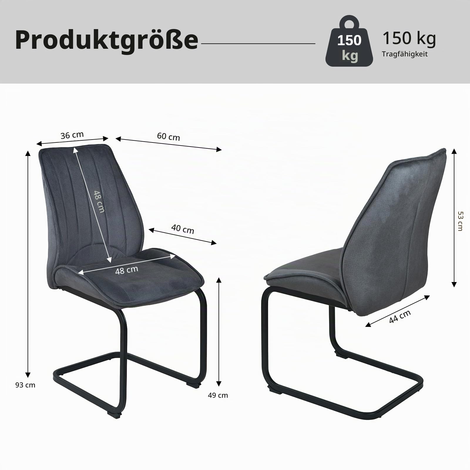 JIEXI Esszimmerstühle 6er Set Freischwinger Küchenstuhl mit Rückenlehne, Stühle für Esszimmer, Stuhl Wohnzimmerstuhl für Esszimmer,Küche,Wohnzimmer,Restaurant,Konferenzraum, 150kg Belastbar