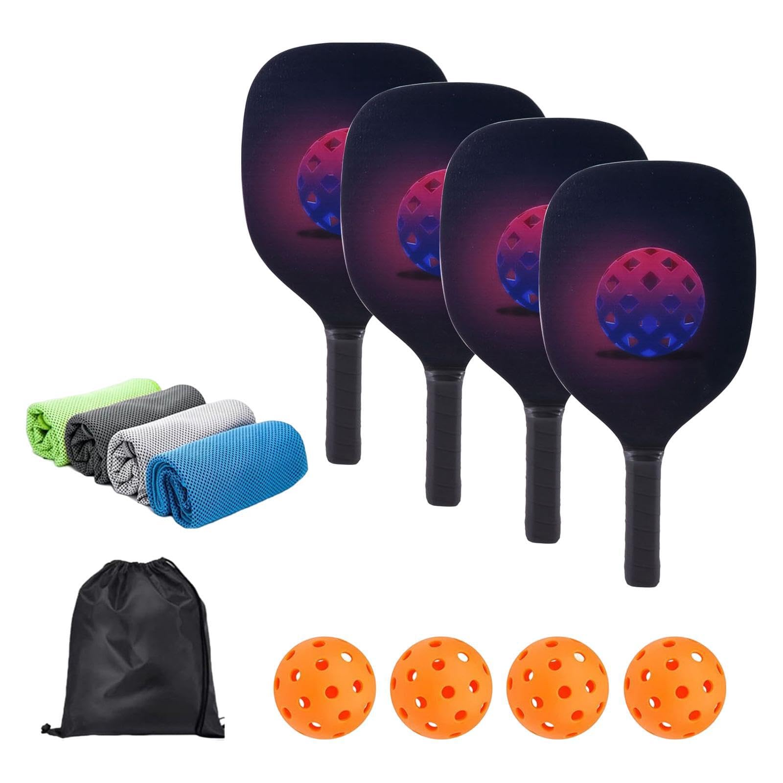 Set di Racchette da Pickleball, Racchette in Legno, 4 Palline, Racchetta da Interno, Racchetta da Pickleball Leggera e, Include, da, 4 Palline, da Interno