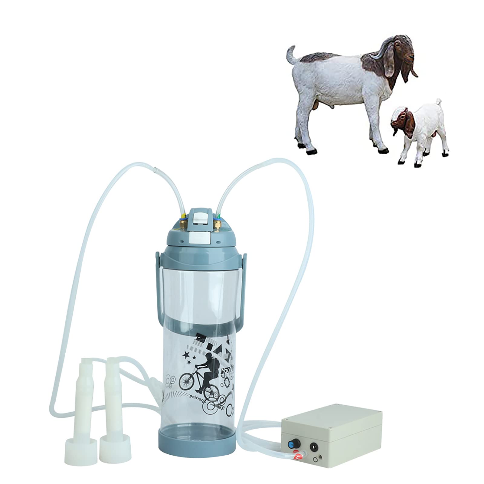 FBJAMZ Double Head Portable Plastic Milker Teat Cups Kits, 3L Electric Sheep Milking Machine for Sheep Goat