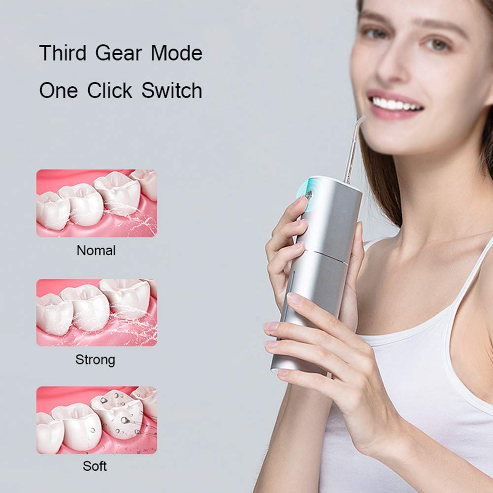 Senza fili professionale con 3 modalità, impermeabile IPX7, ricaricabile tramite USB, include 2 ugelli per una pulizia dentale efficace a casa o in viaggio