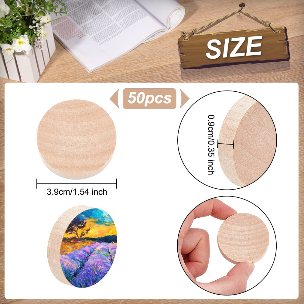 OLYCRAFT 50Pz di fette di Legno Naturale Grezzo Burlywood Pezzi Rotondi di Legno 39mm Ritagli di Cerchi di Legno Naturale Vuoti per l'artigianato Fai da Te Incisione su Legno -9mm di Spessore