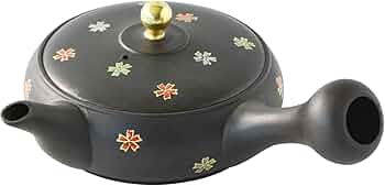 Amazon｜常滑焼 急須 石龍窯 黒泥 平型 石楠花柄 容量約160ml 日本製