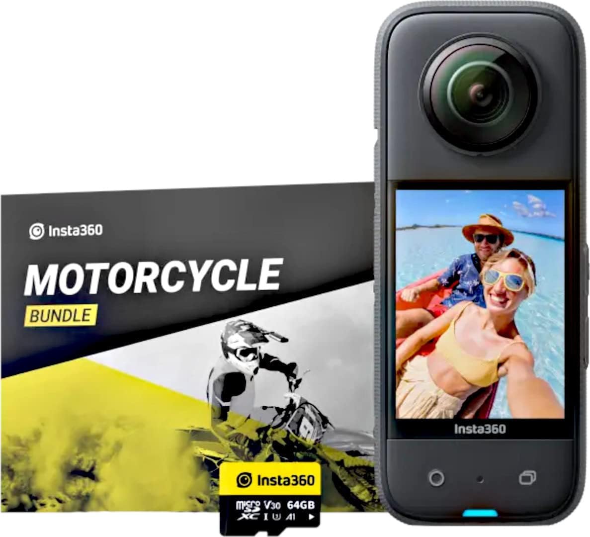 INSTA360 X3 Motorcycle KIT- 1/2" Sensor, 5.7K 360 Capture, Optical Zoom 3X, 72 MP 360 Photo, 4K Single Lens Mode, Black