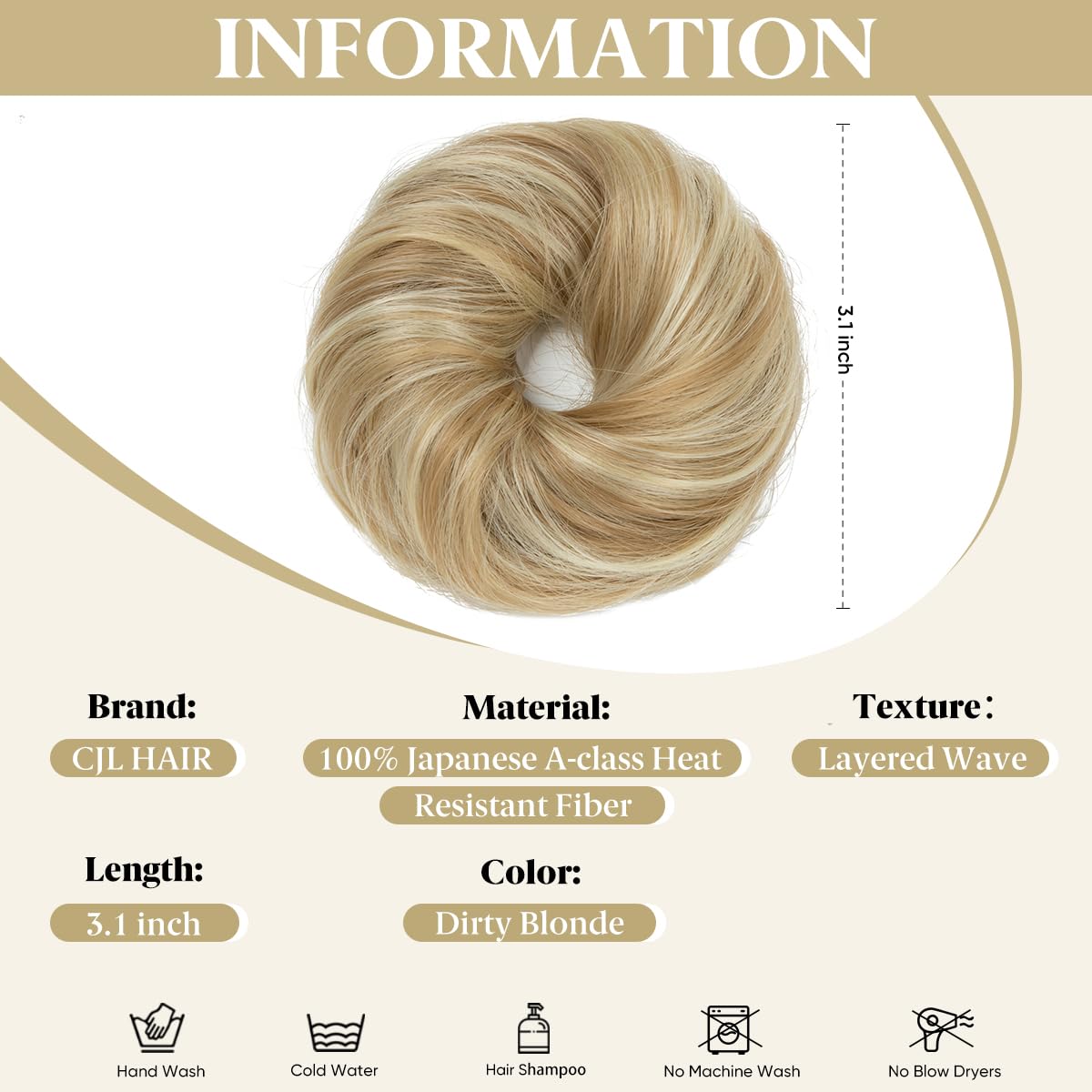 Condition photo showing As Is for CJL HAIR 2PCs Small Cute Messy Bun Hair Piece for Thin Hair Women Mini Synthetic Curly Bun Scrunchies Updo Hairpieces Dirty Blonde