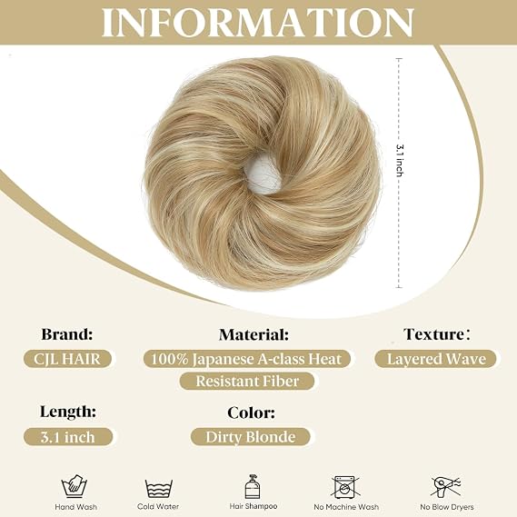 2PCs Small Cute Messy Bun Hair Piece for Thin Hair Women Mini Synthetic Curly Bun Scrunchies Updo Hairpieces Dirty Blonde