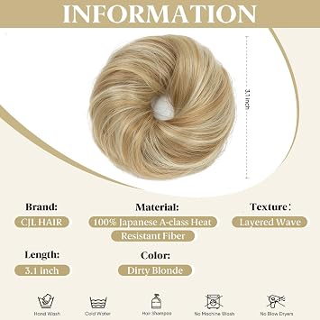 2PCs Small Cute Messy Bun Hair Piece for Thin Hair Women Mini Synthetic Curly Bun Scrunchies Updo Hairpieces Dirty Blonde