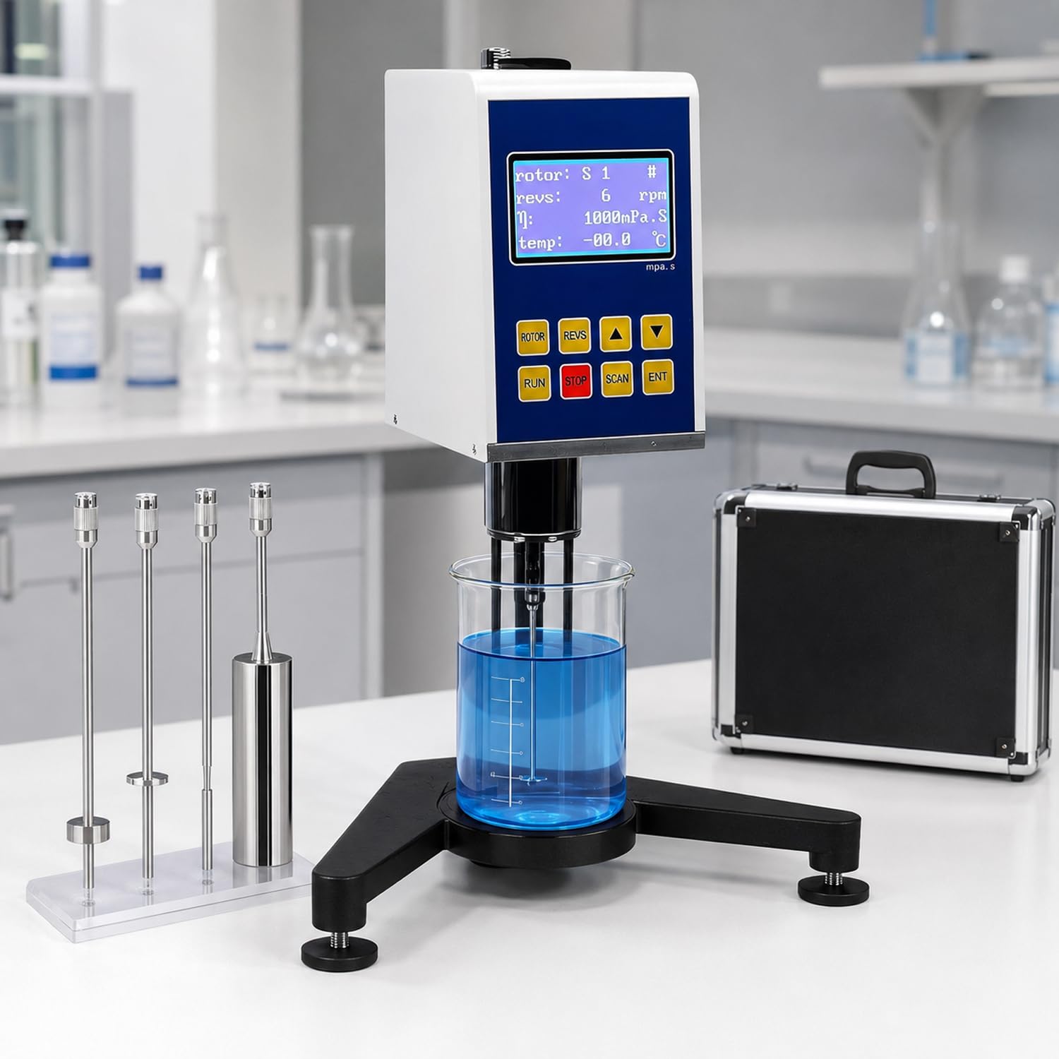 TYH Viscosimètre Rotatif Numérique, Appareil De Laboratoire À 4 Rotors, avec Écran LCD Et Sortie De Données, 6 À 60 TR/Min, 1 À 6 000 000 Mpa·s, pour Encres, Peintures, Revêtements 9S