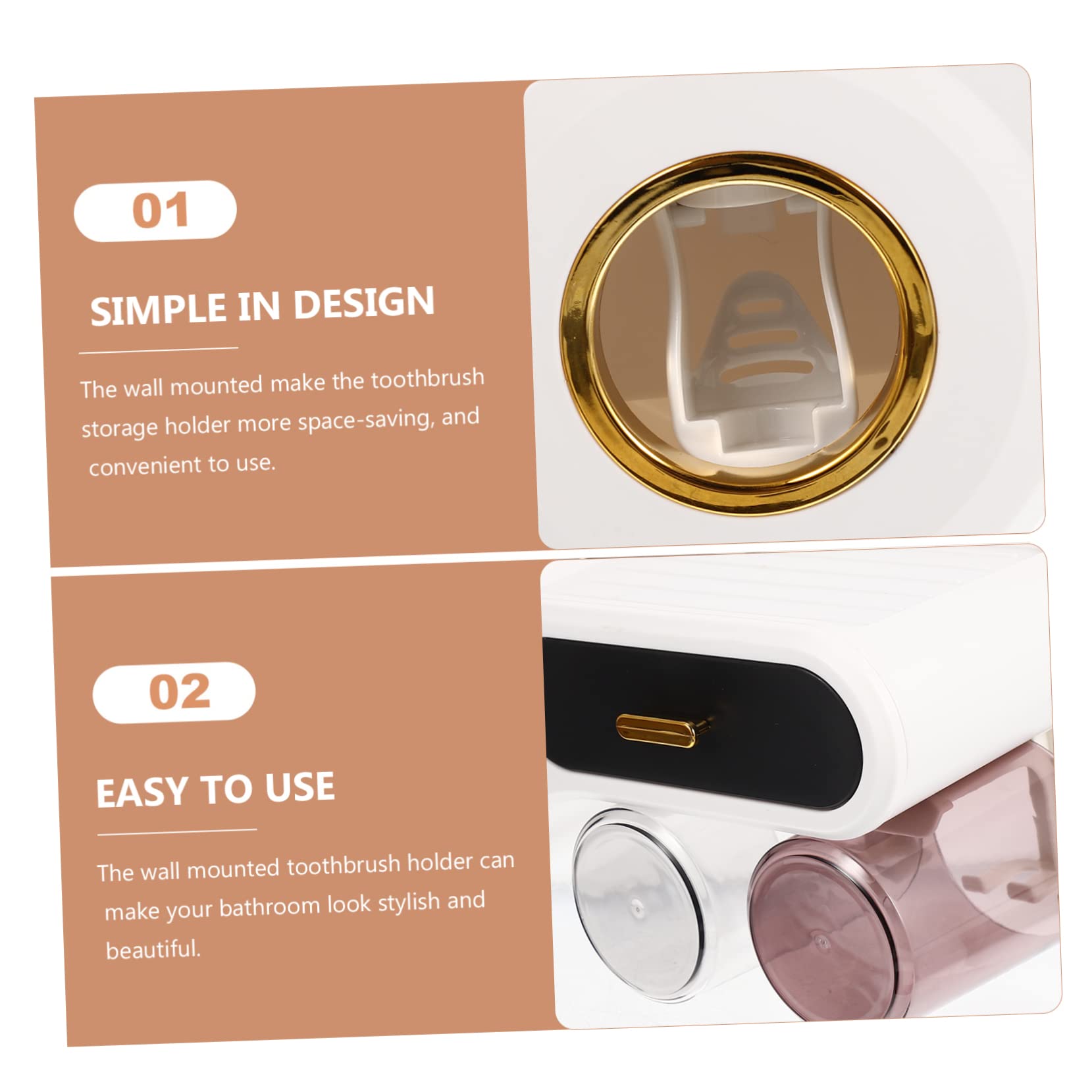 Portacepillos de Dientes de Pared Negro Plástico, Organizador | Cepillos y Maquinillas, Diseño Sencillo y Multifuncional, Set de Vaso y Soporte para Lavabo