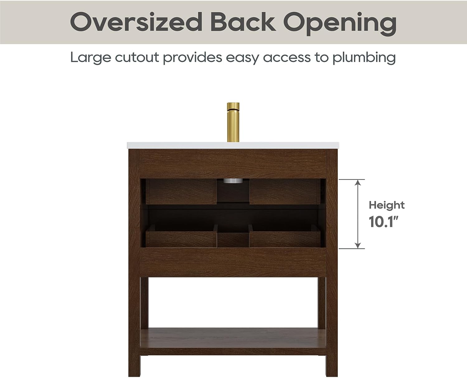 30 Inch Bathroom Vanity with Sink, Farmhouse Storage Cabinet with Drawers & Open Storage Shelf, Easy Assembly, Adjustable Feet, Walnut