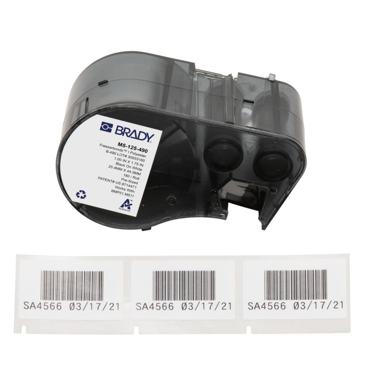 Brady FreezerBondz™ Polyester Pre-Sized Labels for Label Printer BMP51/BMP53/M511-180 Self Adhesive Printer Labels - Black on White (44,45 mm (W) x 25,40 mm (H)) - M5-125-490