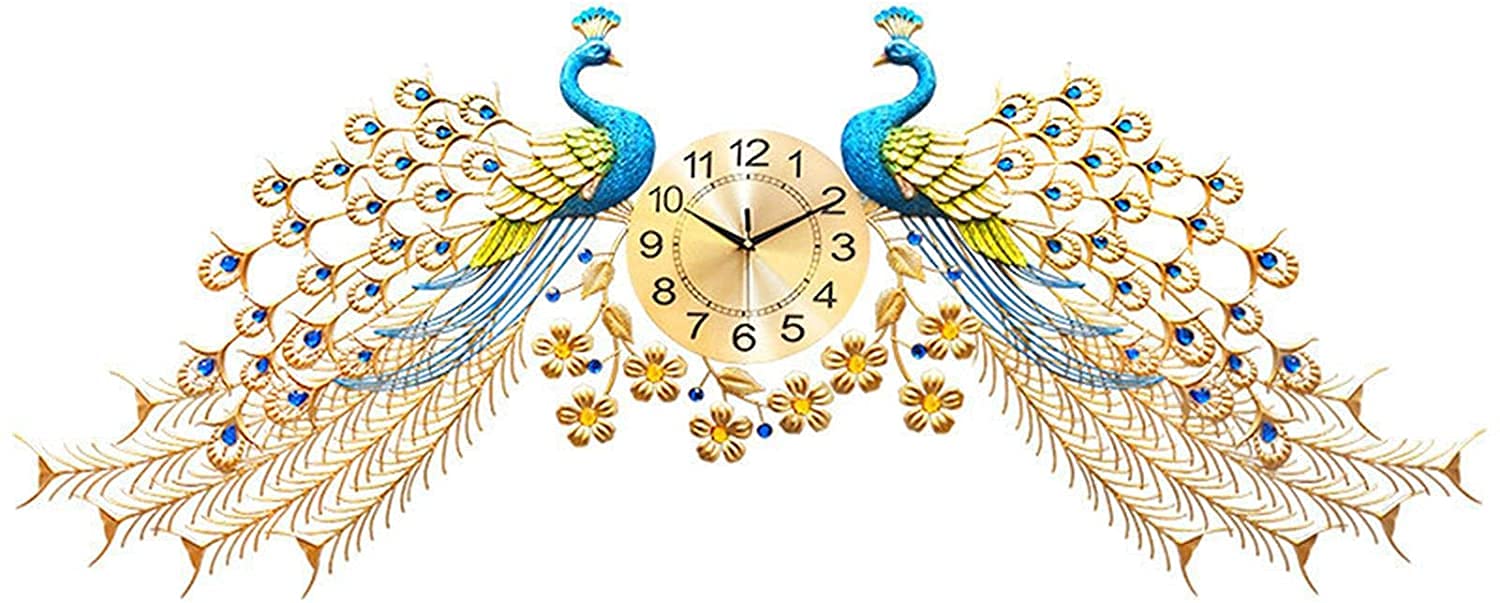 Große Pfau Wanduhr Metalldesign stille Kunstuhren batteriebetrieben dekorative Digitale Wanduhren für Wohnzimmerdekor, 165 * 60 cm
