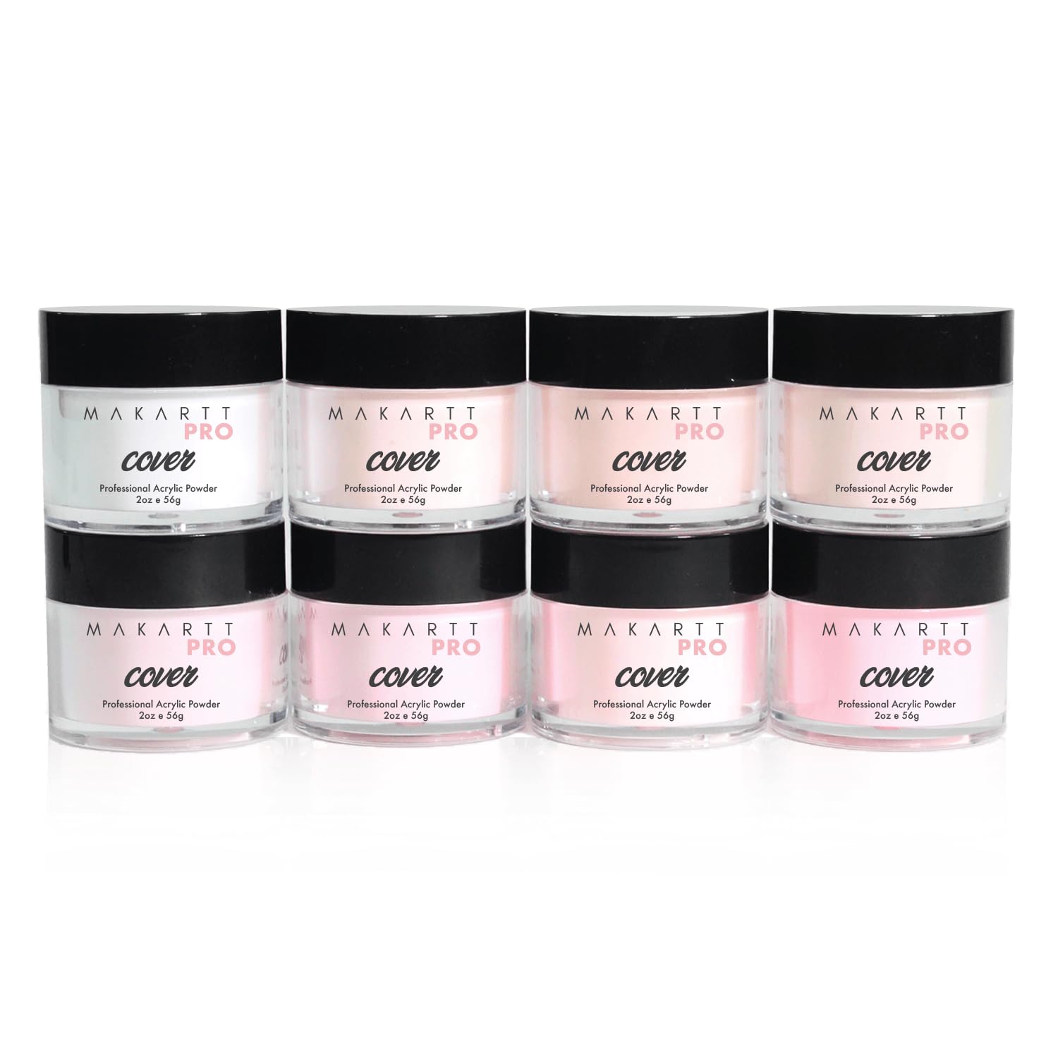 MakarttPro Cool Tone Acrylic Powder Collection - Essential Nude and Pink Cover Powder - Smooth Application - Professional Quality for Nail Technicians - Beginner Friendly - 8-Piece Set with 2oz/56g