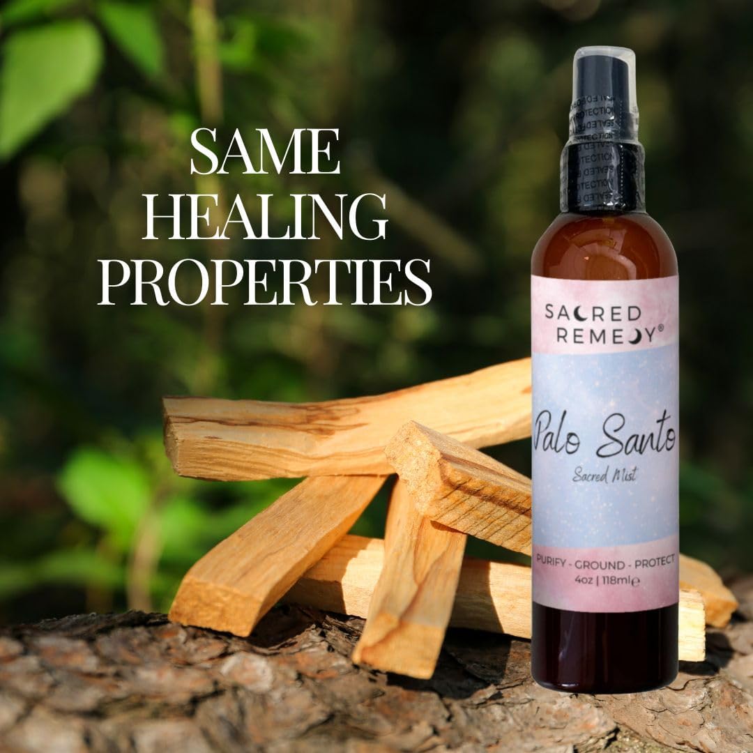 Palo Santo Sacred Mist Smudge Spray (4 Fl Oz / 114ml) Remove Negative Energy & Cleanse your Mind, Body, Soul, Spirit, & Home! Smokeless Reiki Charged Protection & Cleansing Spritz.
