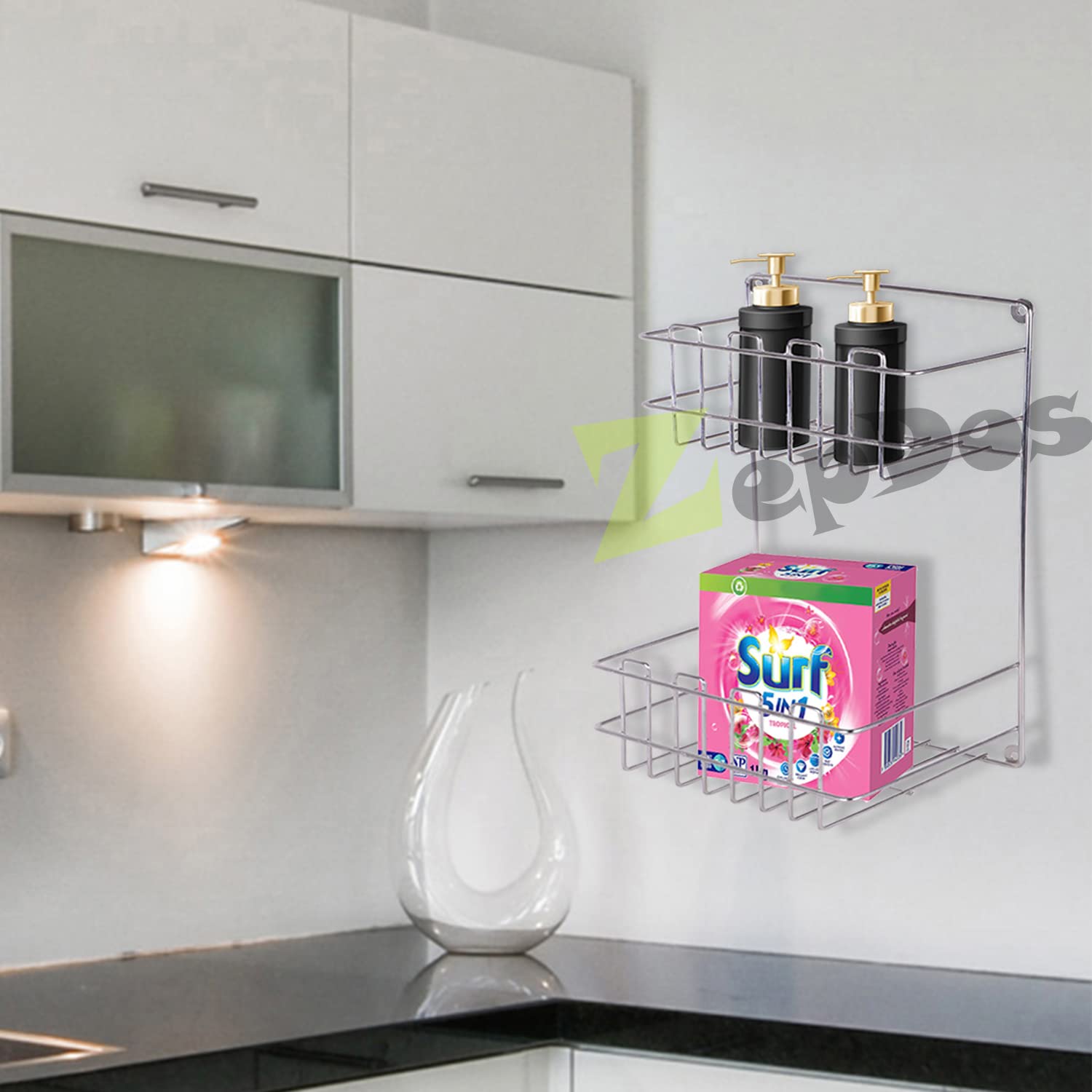 Zepdos Stainless Steel 2 Tier Bathroom Rack, Wall Mounted Bathoom Stand, Detergent Rack, Multipurpose Bathroom Shelves, Wall Hanging Rack (Pack of 1) (B09YRJ134B) Amazon Price History, Amazon Price Tracker