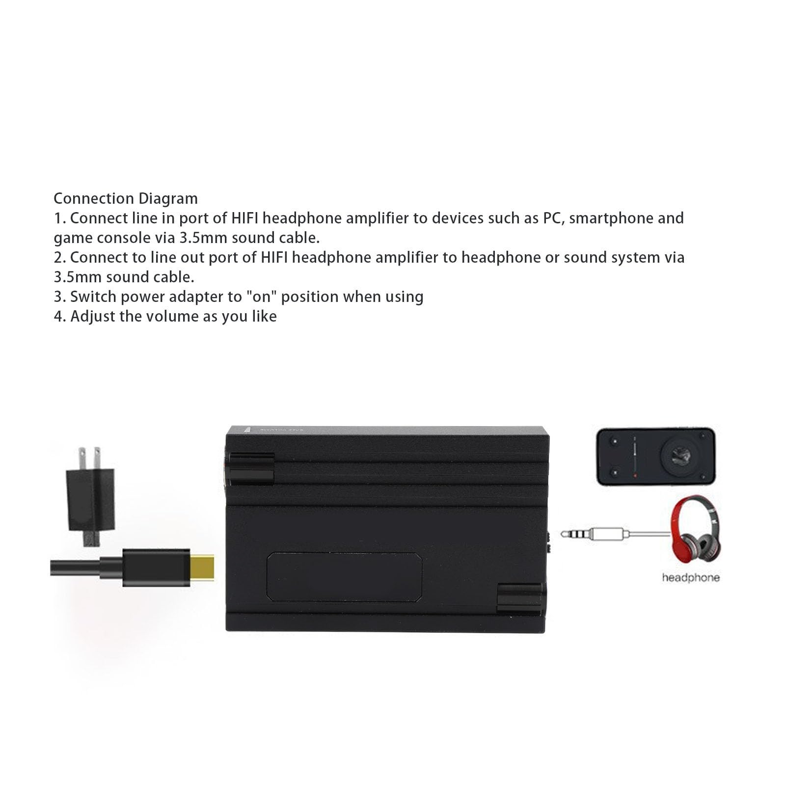ASHATA Amplificatore per Cuffie da 3,5 Mm 16-600 Ohm, Amplificatore Volume per Cuffie, Regolazione del Volume dei Bassi, Amplificatore per Cuffie in Alluminio Hifi per Tablet di