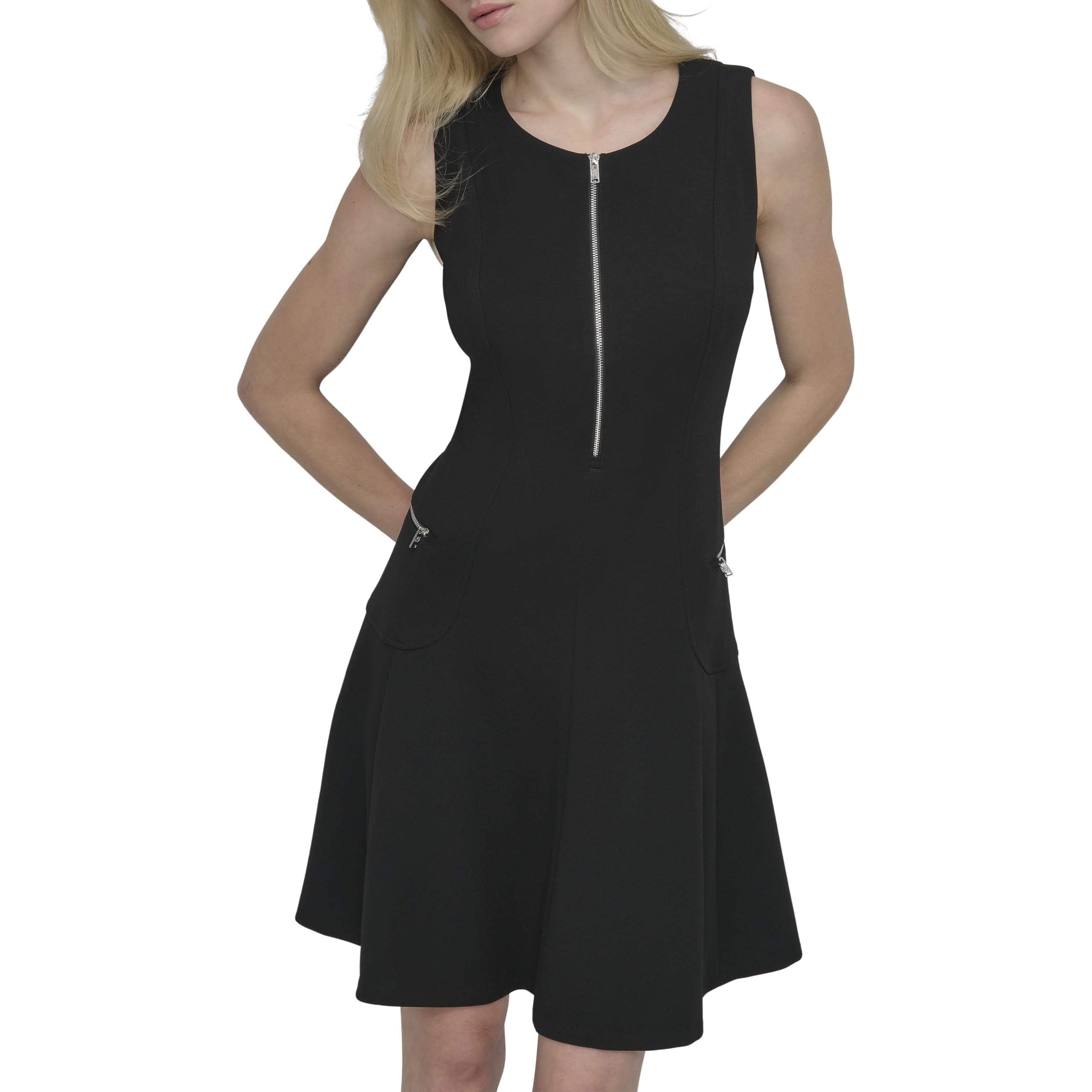 DKNY Women's Sleeveless Jewel Neck Zipper Front Dress