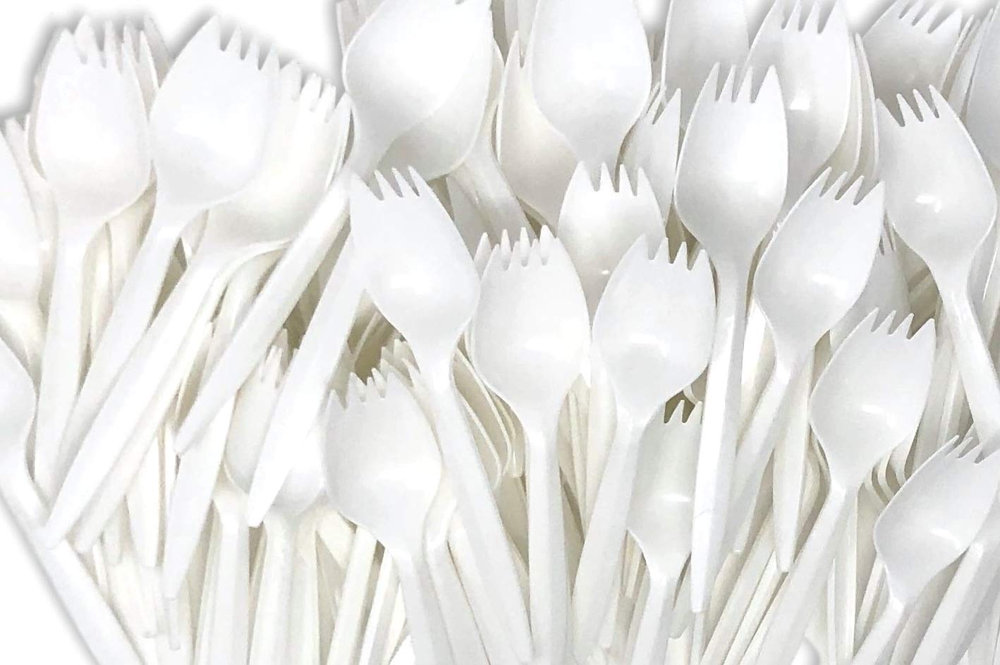 White Plastic Disposable Sporks (100 pcs) School Lunch, Party Supplies, Picnics