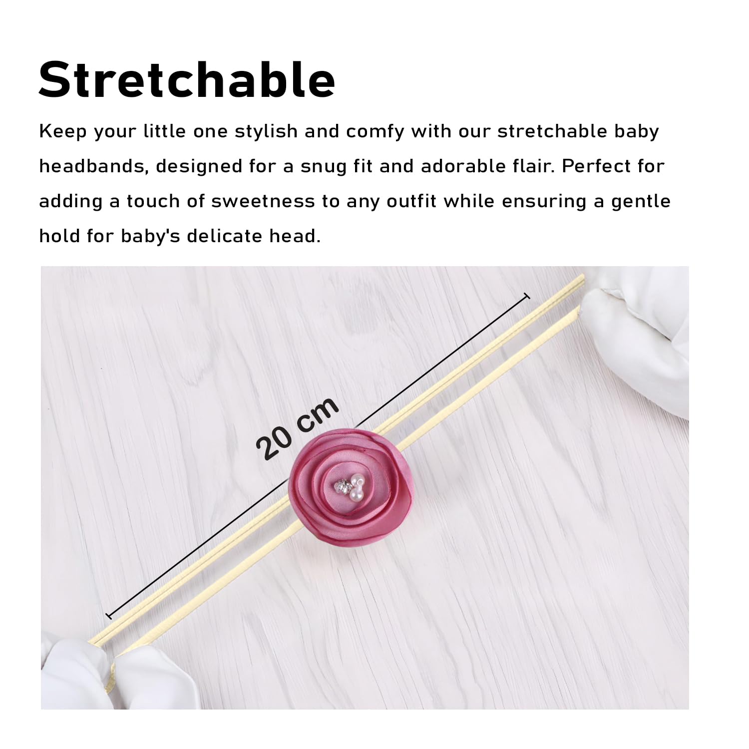 SYGA 3 Pack Baby Girl Headbands – Soft Stretchable Nylon Flower Comfortable Elastic Hairbands for Newborns, Infants & Toddlers 0-3 Years (Off-White) 1