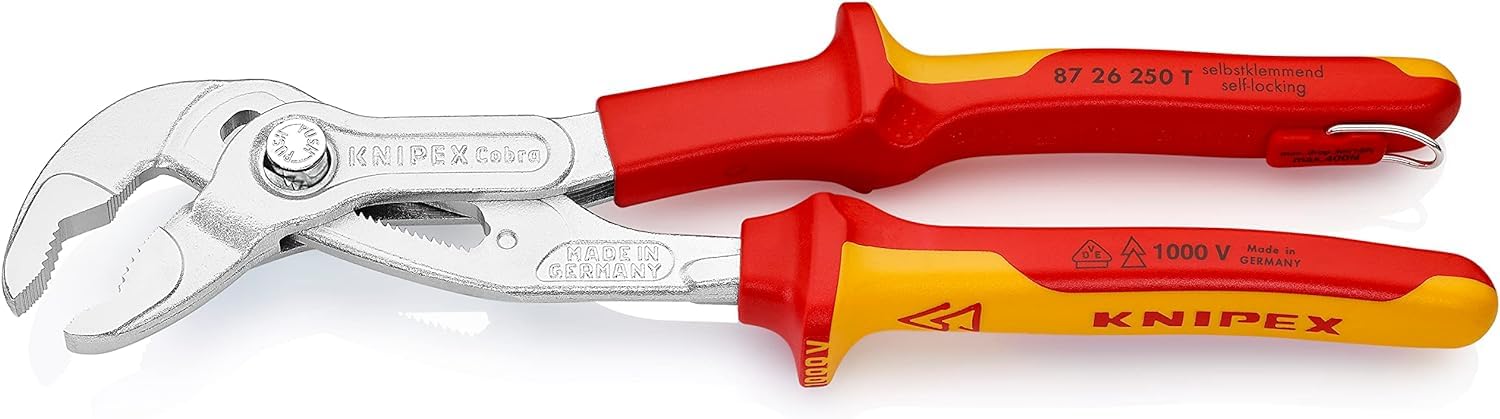 KNIPEX Cobra VDE Pinza regolabile di nuova generazione per, 87 26 250 T BK | tubi e dadi, isolata in blister cromata isolante con manici rivestiti in