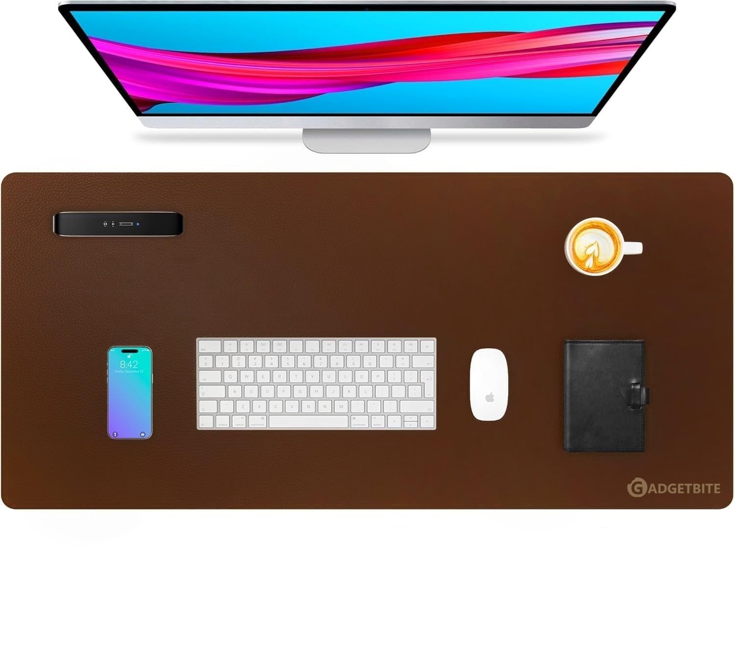 GadgetBite Mouse Pad Large Premium Vegan Leather Surface Desktop Mat Laptop Computer Mat for Home Office Smooth Surface for Comfortable Typing Writing and Gaming Pad (90 cm x 45 cm x 0.1 cm) - Brown-image-10