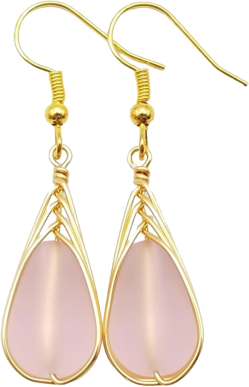 Yinahawaii Handmade Sea Glass Earrings, Hawaiian Jewelry, Gold Wire Braided Earrings Teardrop Earrings, Sea Glass Jewelry, Custom Birthsday Gift For Women
