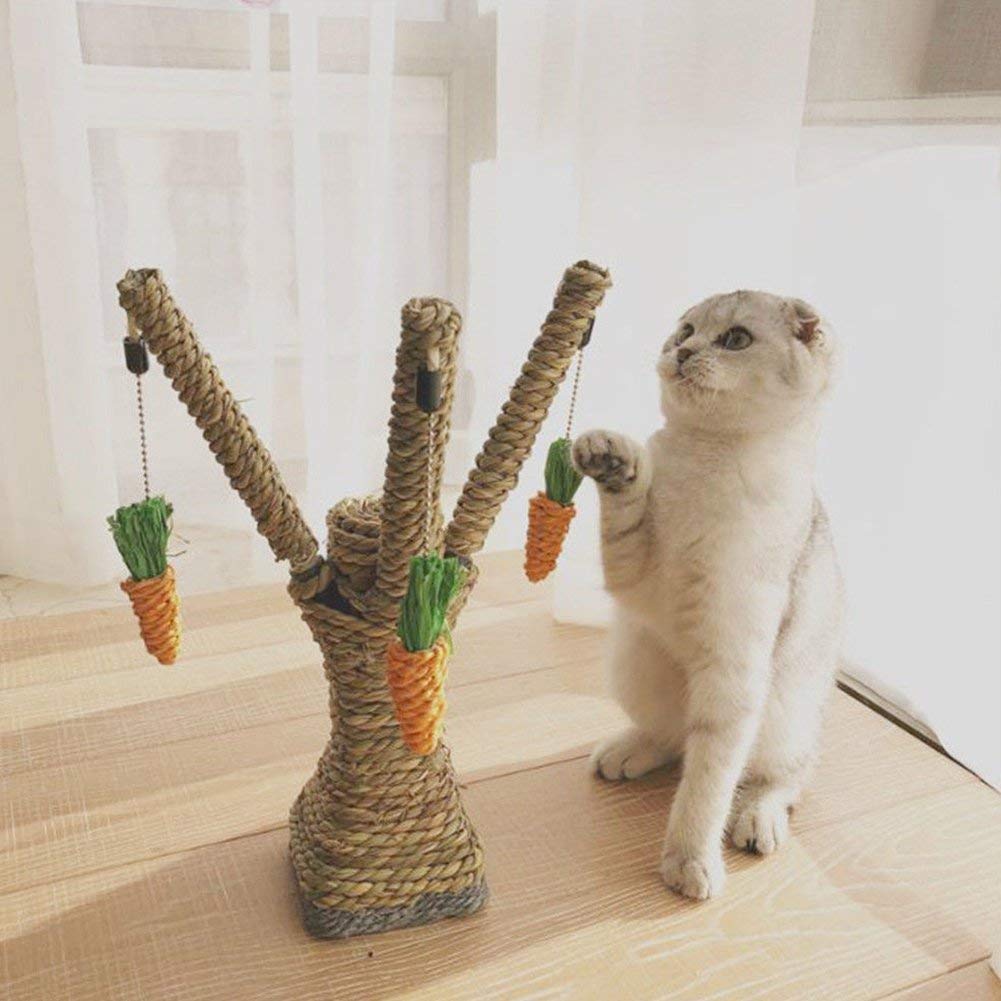 Litewoo Haustier Kletterbaum Spielzeug Rattan Gras Kratzbaum Häschen Spielzeug Klettergerüst Aktivitätszentrum mit Karotte für Katze Kaninchen Hamster Kleintierspielzeug