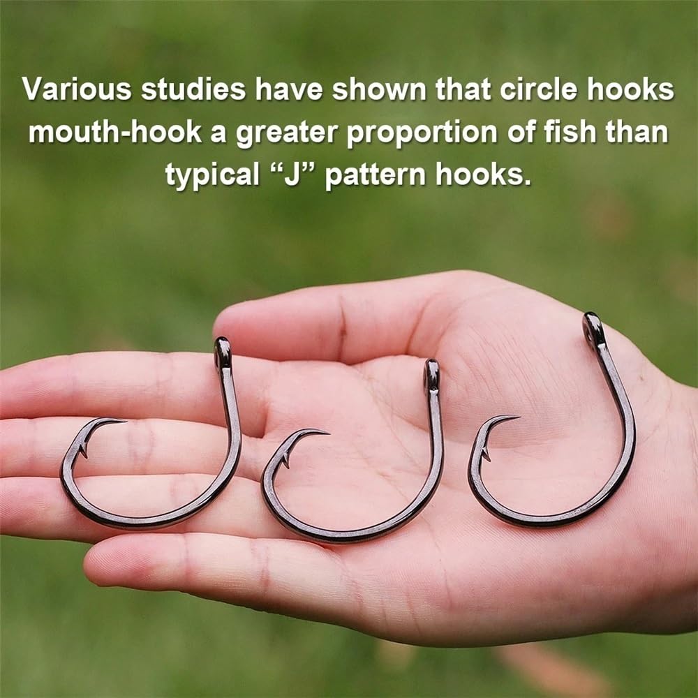 Ami da Pesca Fish Trip Circle Hooks 3X Strong Saltwater Fishing Hook Live Bait for Catfish, Tarpon, for Marlin & Deep-Dropping for Swordfish Gancio da Pesca(Size4-0)
