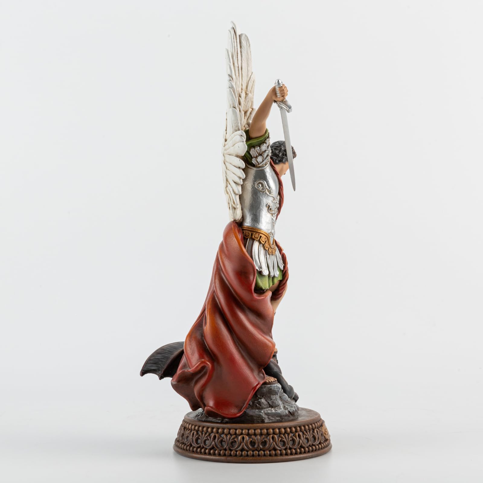 St Michael The Archangel Painted in Full Color,12" H San Miguel The Great Protector Archangel Statue with Wings,St. Archangel Michael Defecting with Satan on Base with Name Plate