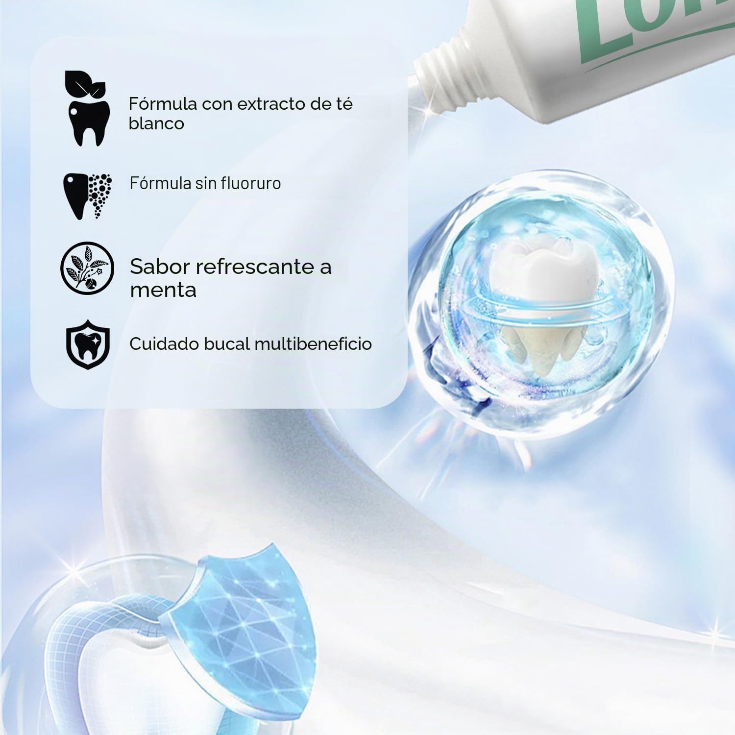 Longrich pasta de dientes té blanco multiefecto, libre de flúor.