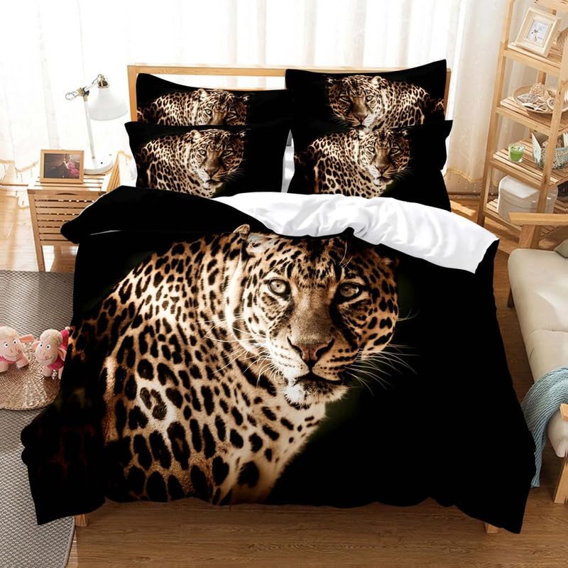 Housse de couette 240 x 260 léopard en microfibre soyeuse et dense 110g