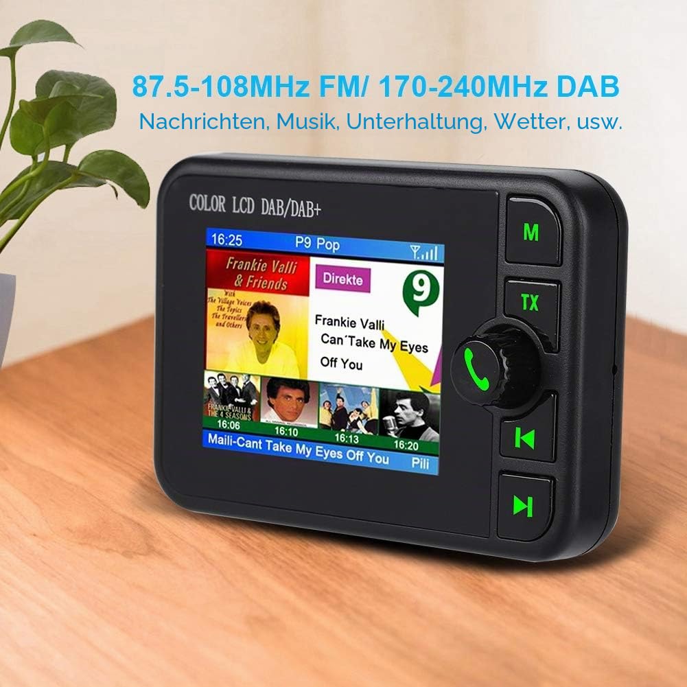 2,4 Zoll Farb LCD Auto DAB Radio,Bluetooth Adapter Auto,Smartphone Bluetooth Freisprechfunktion für Musik Streaming Hochempfindliche Aktive Antenne FM Sender für DAB+Sender Digital Radio