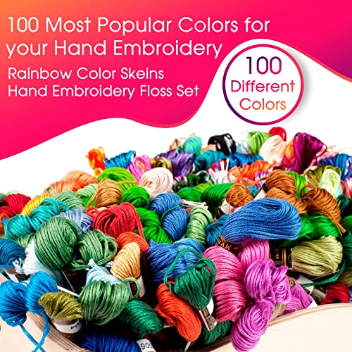 ThreadNanny 100 Colors Embroidery Thread - 100 Rainbow Color Skeins Embroidery Floss Set Cross Stitch Threads Friendship Bracelets Kit - Thumbnail 2